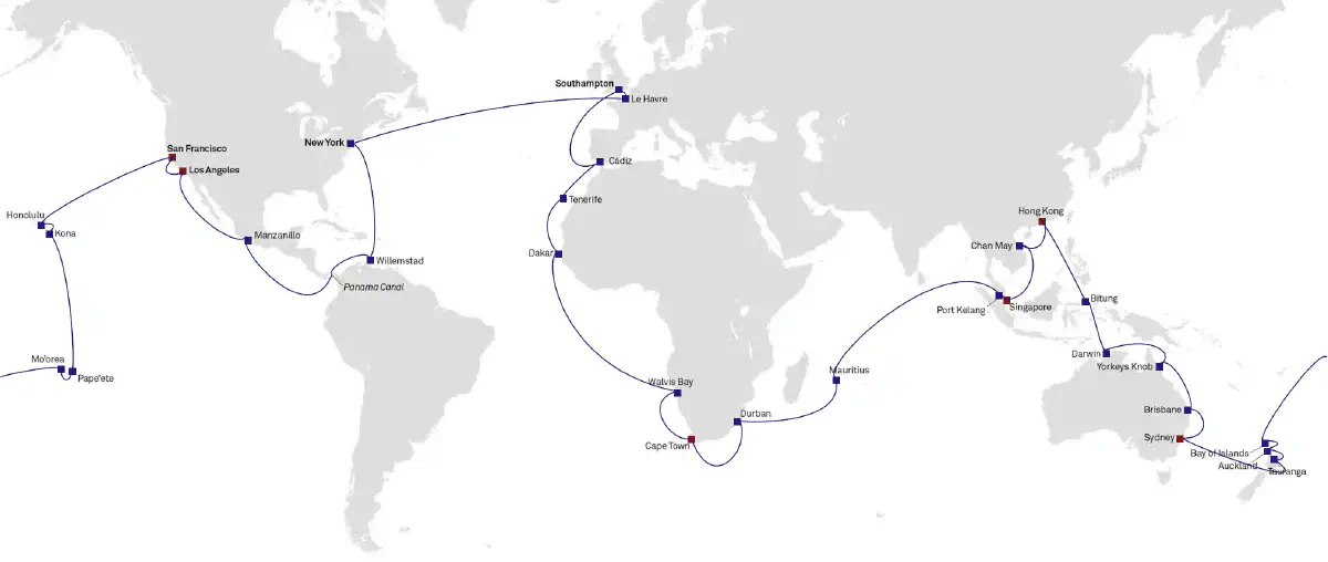 Cliquez sur l'image pour agrandrir - Croisière autour du monde Cunard Queen Mary 2 de 2026, © Cunard