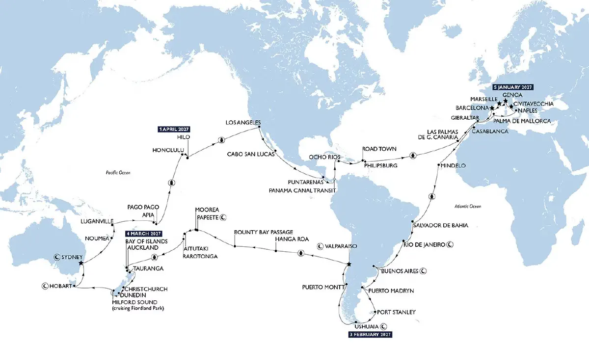 Cliquez sur l'image pour agrandrir - Croisière autour du monde 2027 de MSC, © MSC